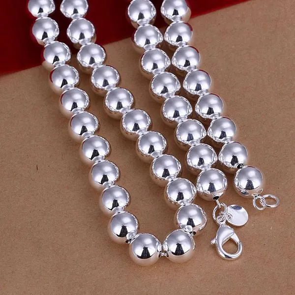 S082 Factory Price 925 sterling silver plated 10MM prayer beads necklace & bracelet & earrings Fashion Jewelry Set wedding gift for woman