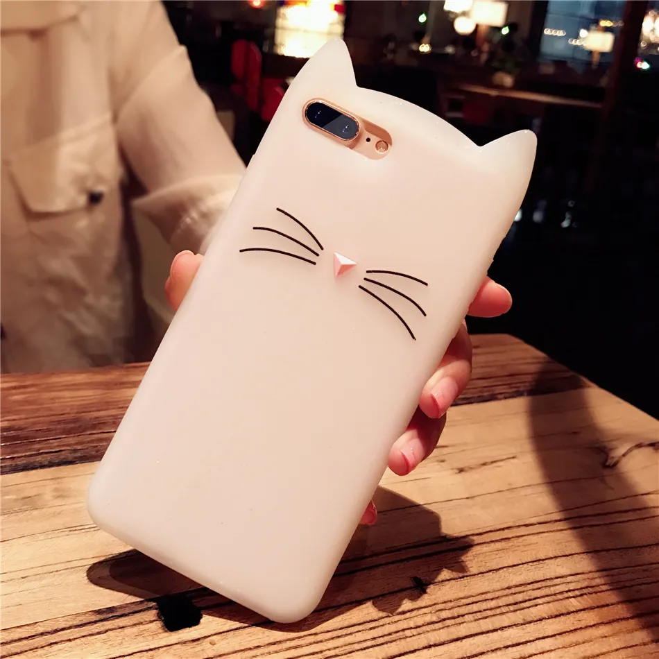 Soft phone case silicone para iphone 7 6 s 6 plus cat capa linda glitter cat capa para iphone 6 s 7 plus case acessórios