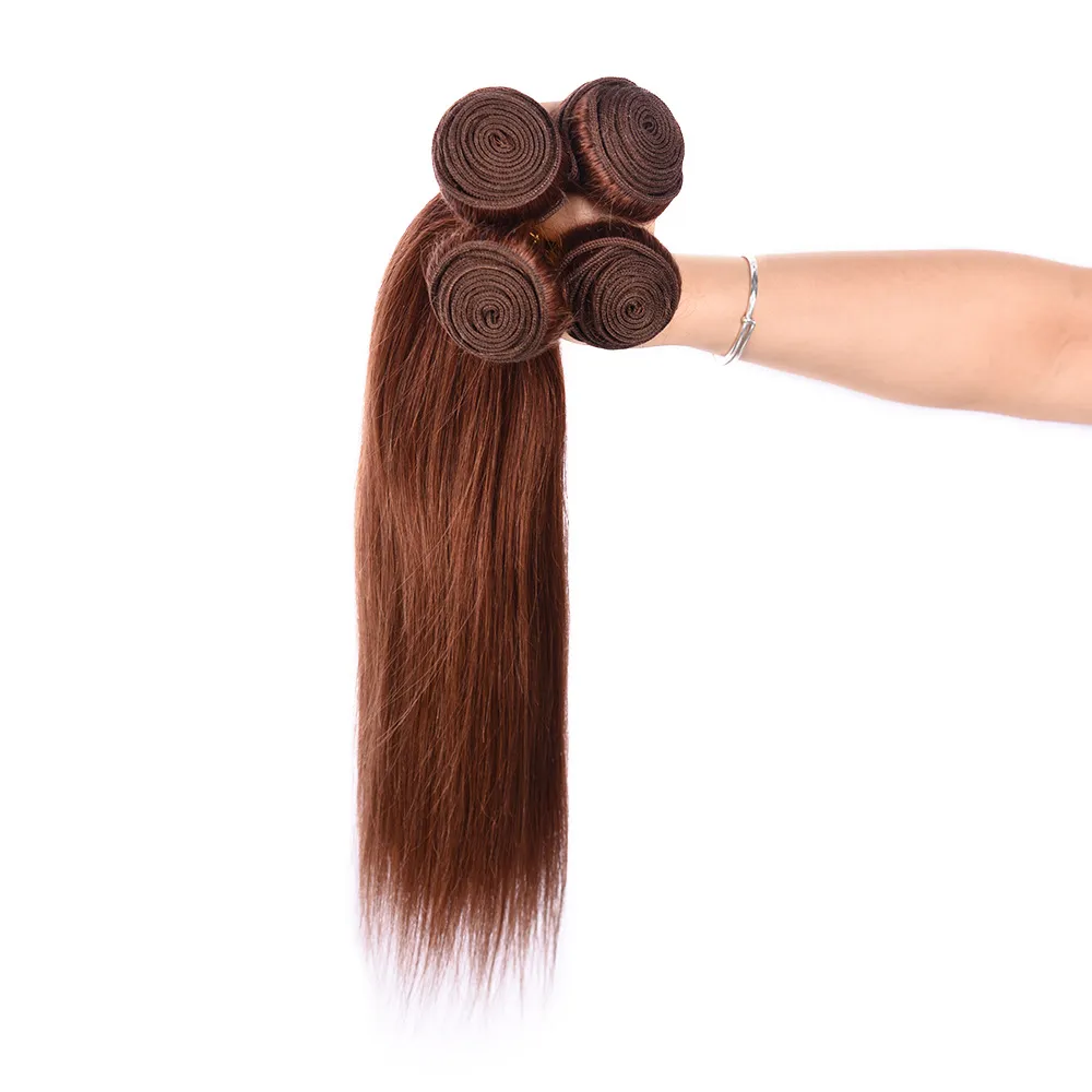 Brazilian Straight Human Hair Weave Unprocessed Remy Hair Extensions Light Brown 4# color 100g/pc Can be Dyed No Shedding Tangle Free