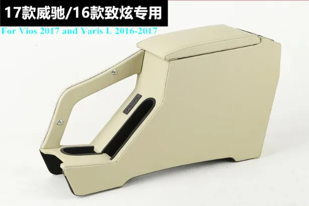 Hochwertige multifunktionale Autokonsolenbox, Armlehnenbox, Aufbewahrungsbox aus Leder mit USB für Toyoyta Vios, Yaris 2014–2017