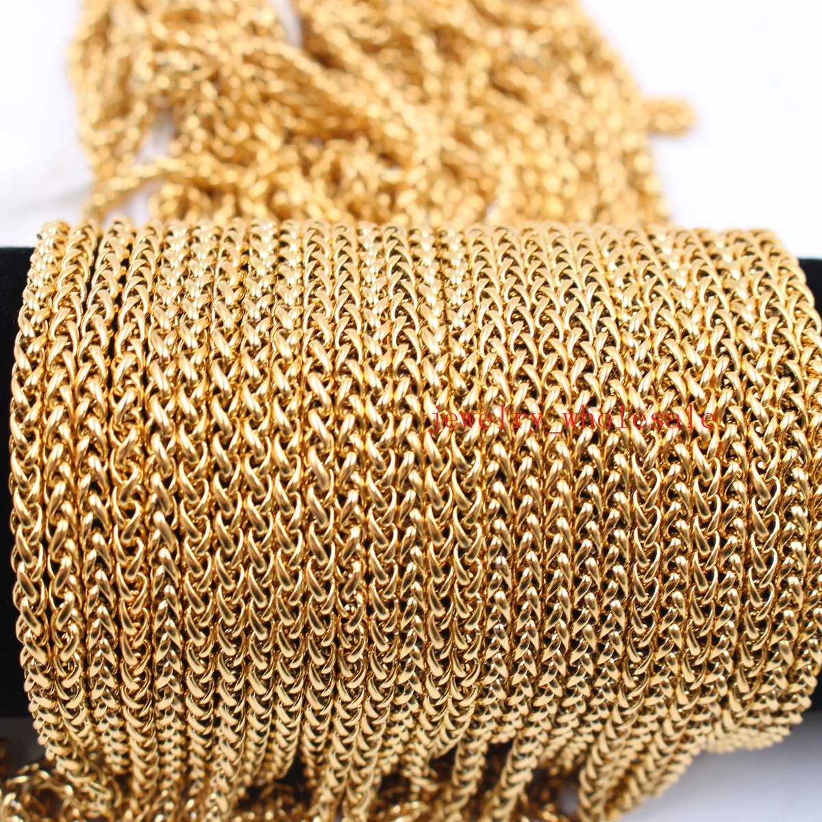 in bulk 3meter/lot Jewelry Finding Chain Gold Stainless Steel 3mm/4mm/6mm Fashion wheat braid chain Link Marking JEWLERY DIY