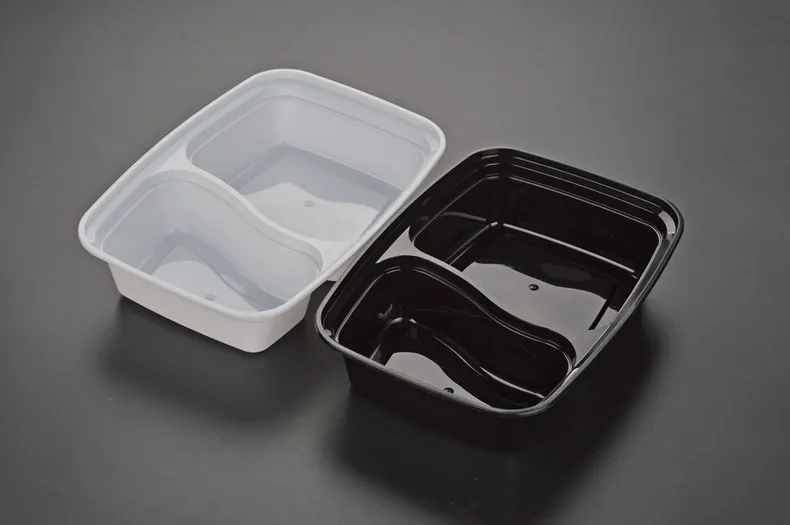 900mlの使い捨てプラスチック食品容器2コンパートメント食品食事保管ホーダー2色の取り出しボックス食器