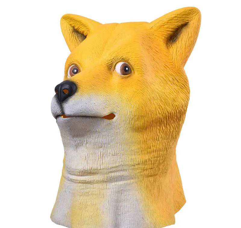 Engraçado Doge Dog Máscara Dos Desenhos Animados Látex Máscara de Festa de Halloween Cabeça Cheia Sobrecarga Animal Cospaly Masquerade Fancy Dress Up Máscara de Carnaval Y4802874