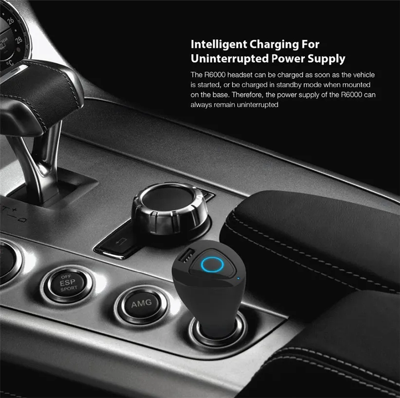 R6000 Drahtlose Bluetooth Kopfhörer Auto Ladegerät 2 In 1 Stereo Mini Headset Freisprecheinrichtung mit USB Dock Auto Telefon Ladegerät für iPhone Samsung