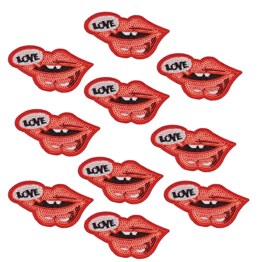 10st Kiss Love Sequined Patches för Kläder Strykjärn Broderad Patch Applique Iron Sy på fläckar Sy Tillbehör för kläder