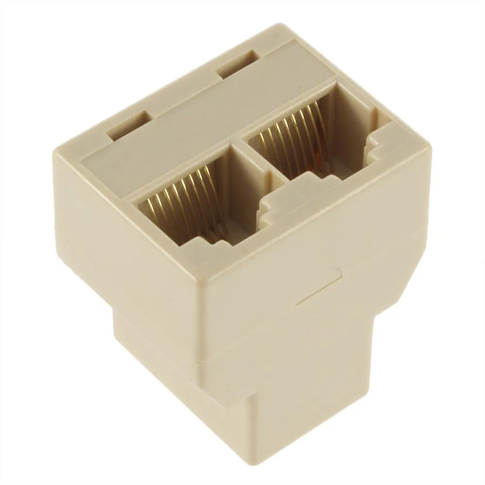 Beige RJ45 8P8C Network Cable Splitter 1 Kvinna till 2 Kvinnliga F/F Ethernet -anslutare Cat5 Wire Modular Jack Socket Adapter