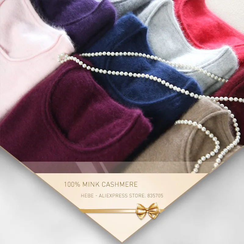 Wholesale- Mia 2015 뜨거운 판매 여성 여자 스웨터 밍크 캐시미어 스웨터 ruffled O-neck pullover 점퍼 순수한 솔리드 캐주얼