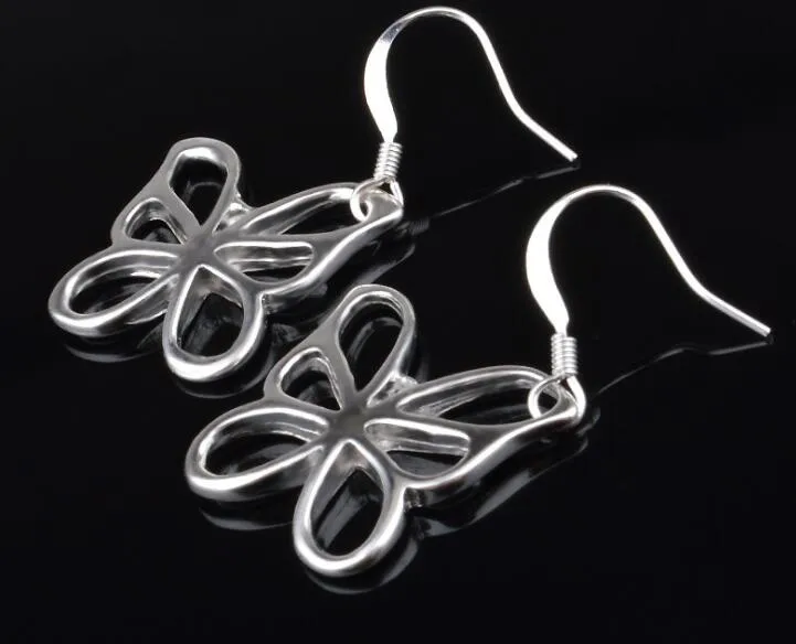 Mode 925 Zilveren Sieraden Set 925 Zilveren Vlinder ketting oorbellen sturen zijn vriendin/vrouw geschenken gratis verzending /partij