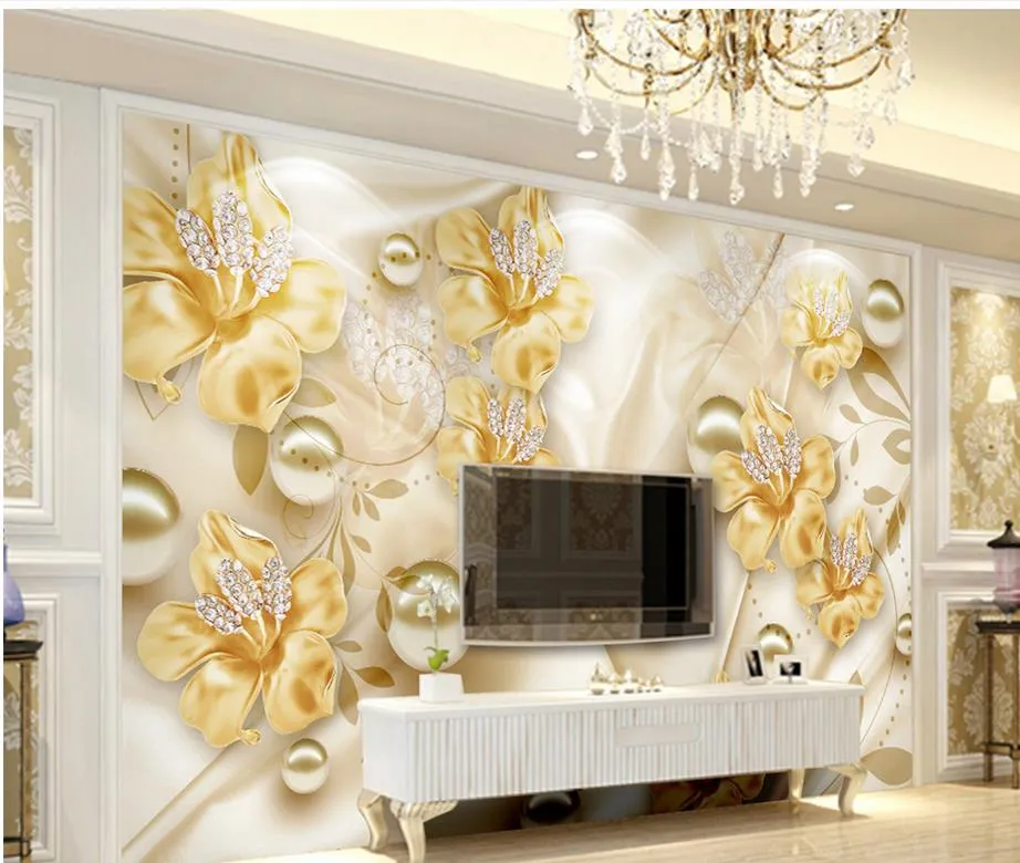 Bijoux fleurs 3D esthétique TV fond mural 3d papier peint 3d papiers peints pour tv toile de fond 6598087