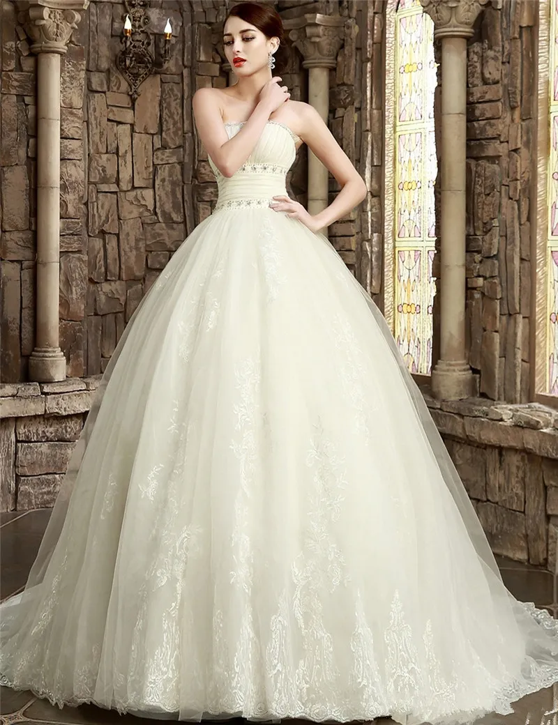 2017 Sexy Princess Lace Crystal Ball Gown Wedding Dresses With