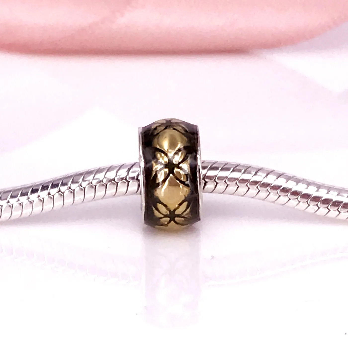 Цветочные винтажные, золотые эмаль Charm Fit Diy Pandora браслет аутентичные 925 стерлингового серебра изголовушка 791034EN29