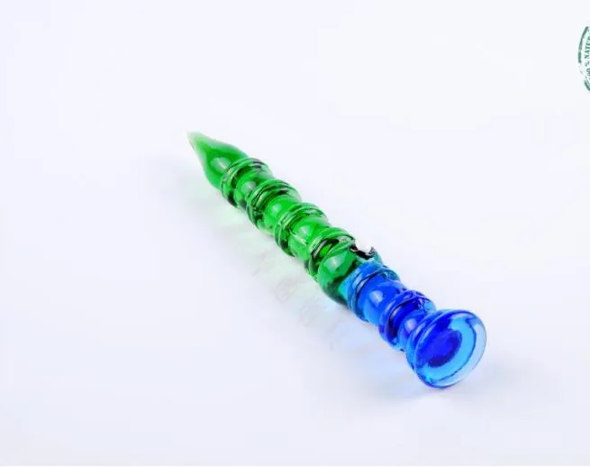 Blå och Grön Bamboo Slug Pen Glas Partihandel Glas Bongs Oljebrännare Glas Vattenrör Olje Rigg Rökningsriggar