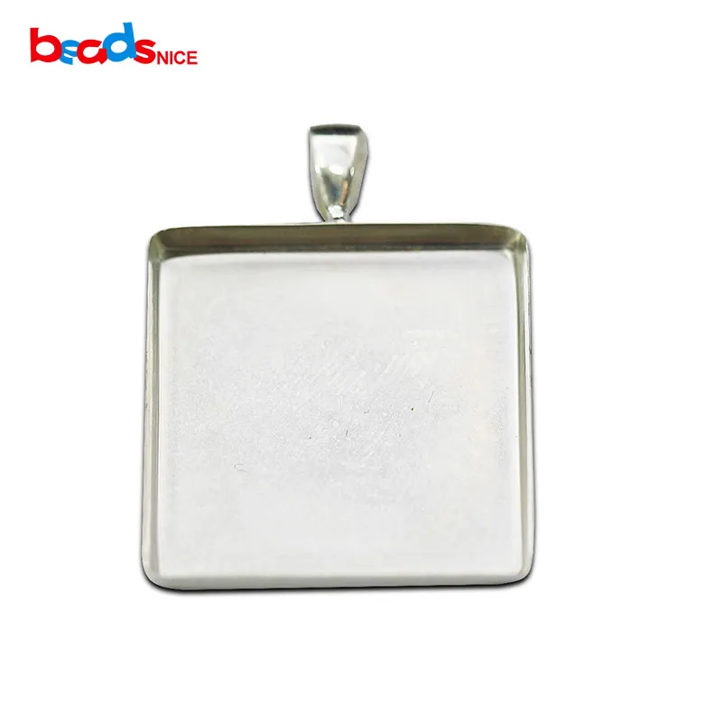 Base de pingente quadrado de prata esterlina 925 Beadsnice com ajuste de bisel cabochão de 25 mm para fabricação de joias faça você mesmo ID26726
