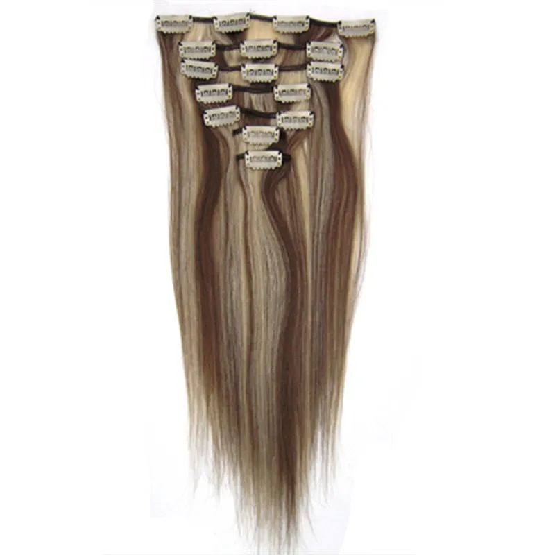 # 8 613 Blonde Gemengde Kleur Volledige Hoofd Clip in Hair Extensions Rechte Braziliaanse Haar Clip Ins Menselijke Haarklemmen