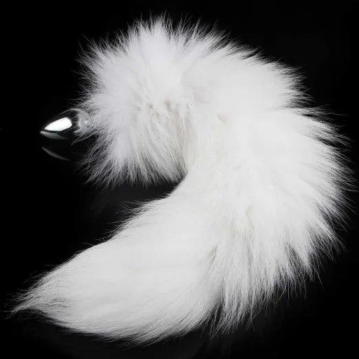 Anal Toys Wild Stainless Steel White Fox Tail Butt Plug Sex Toy for Adult White 14 inchs #R42