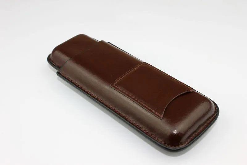 Brun färg och svart färgläderhållare 2 Tube Travel Cigar Case Humidor för rökning6572063