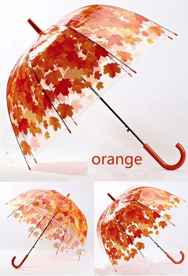 Simanfei 4 Färger Maple Leaf Leaves Cage Paraply Transparent Rainny Sunny Paraply Parasol Söt Paraply Kvinnor Gullig Clear Apollo Princess