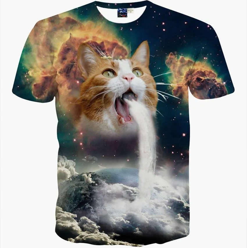 T Shirt 3D Estiva Maschile, Stampato Divertente Super Power Cat