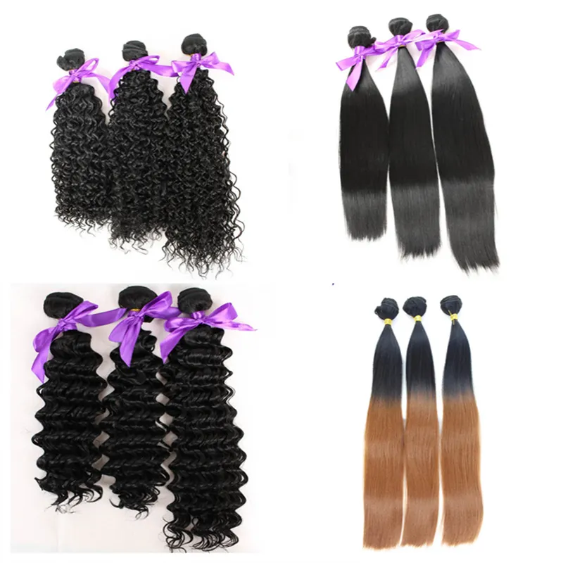 Synthetic Hair weft Hair Extension 3 Bundles weave 16 18 20 Inches Fiber color 1B Black High Temperature