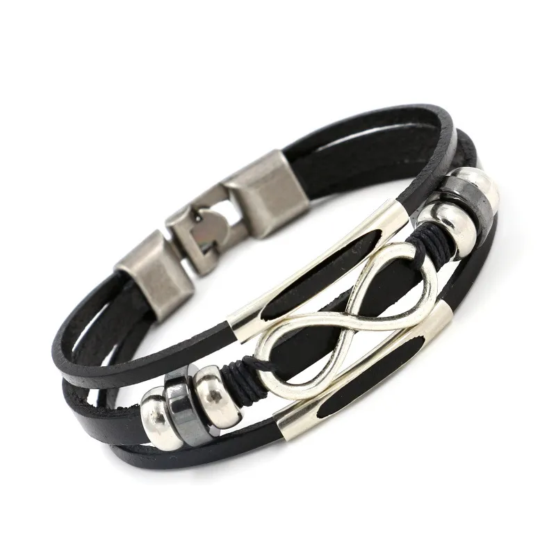 Genuine Leather Infinity charm Bracelet Wrap Bracelets Wristband Bangle Cuffs for Women Men Fashion Jewelry Christmas Gift