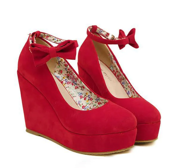 Red high heel wedges sales