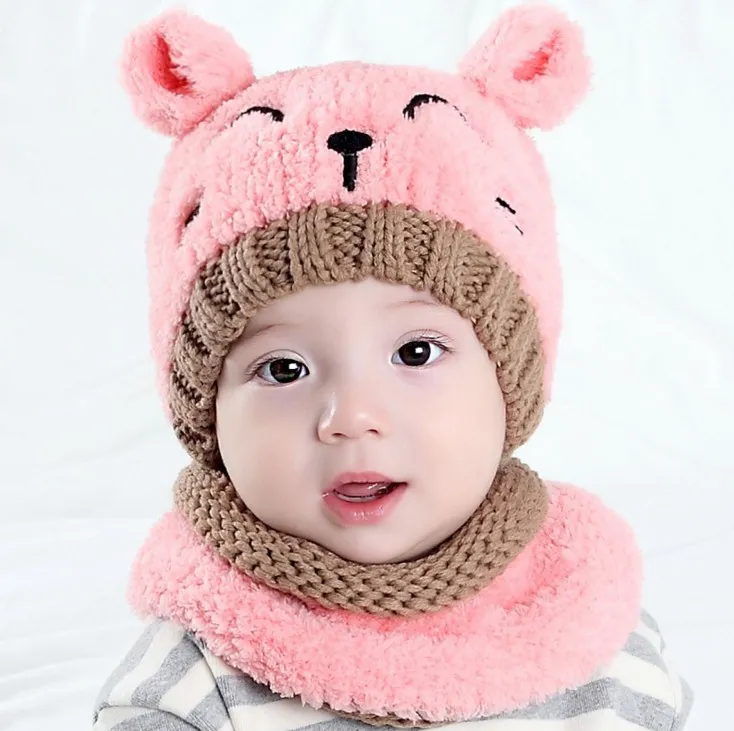 Enfants Garçon Fille Bébé Hiver Tricot Crochet Bonnet Casquette Avec  Écharpe