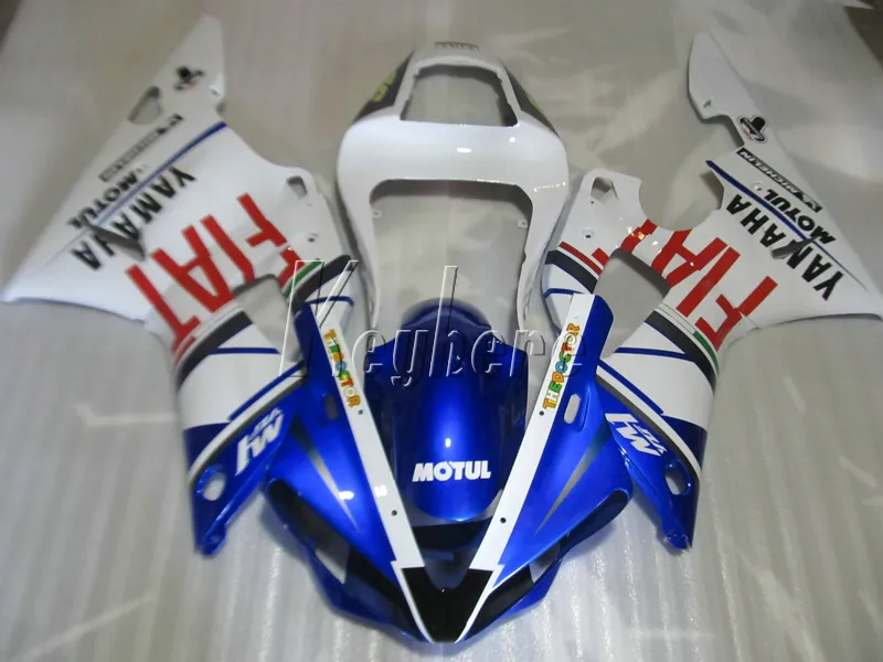 Gratis Customize Body Parts Fairing Kit voor Yamaha YZFR1 2000 2001 Wit Blue Backings Set YZF R1 00 01 IT34