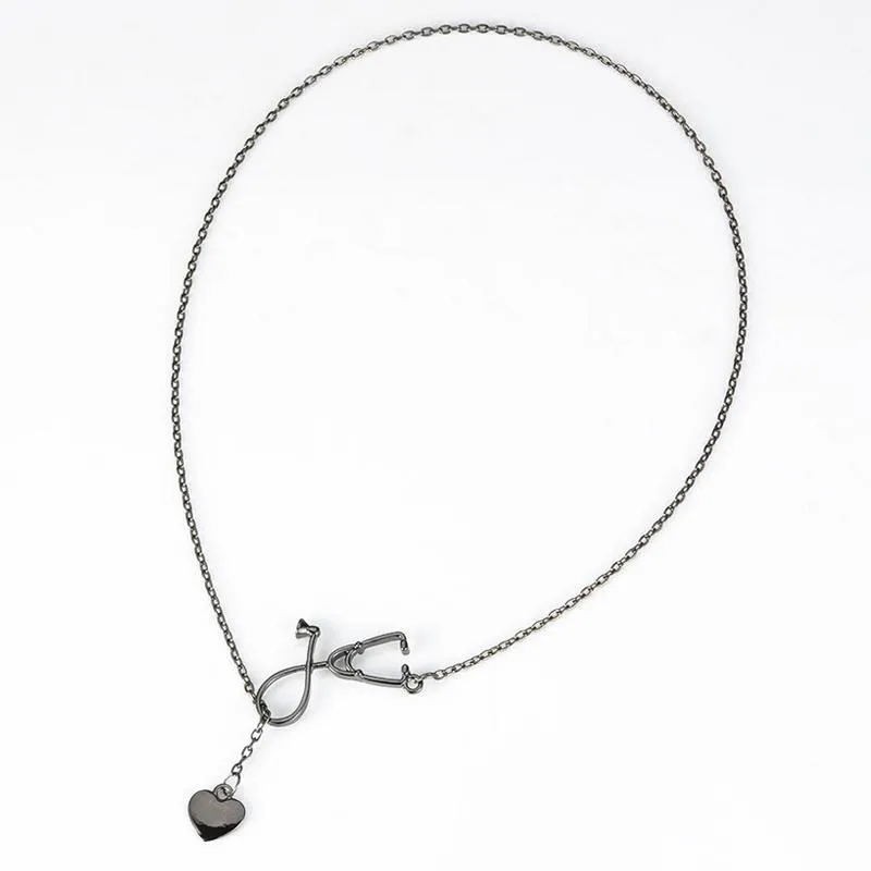 Unisex Popular Er Stetoskop Lariat Hjärta Hänge Halsband Sjuksköterska Medicinsk Halsband Legeringskedja 4 Färger Uttalande Smycken