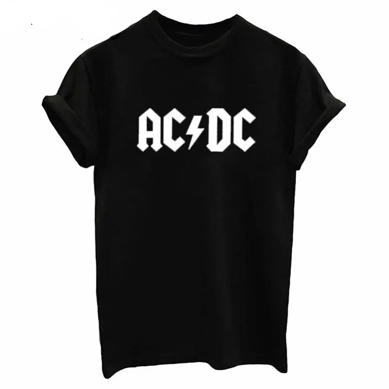 AC / DCバンドロックTシャツレディースACDCブラックレタープリントグラフィックTシャツヒップホップラップミュージック半袖トップスティーシャツ