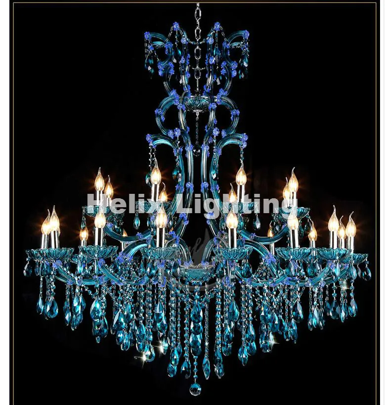 Livraison gratuite Lustre bleu Lustres en Cristal 24L luminaire Lustres De Cristal Lustre De Cristal D120cm lumière bleue