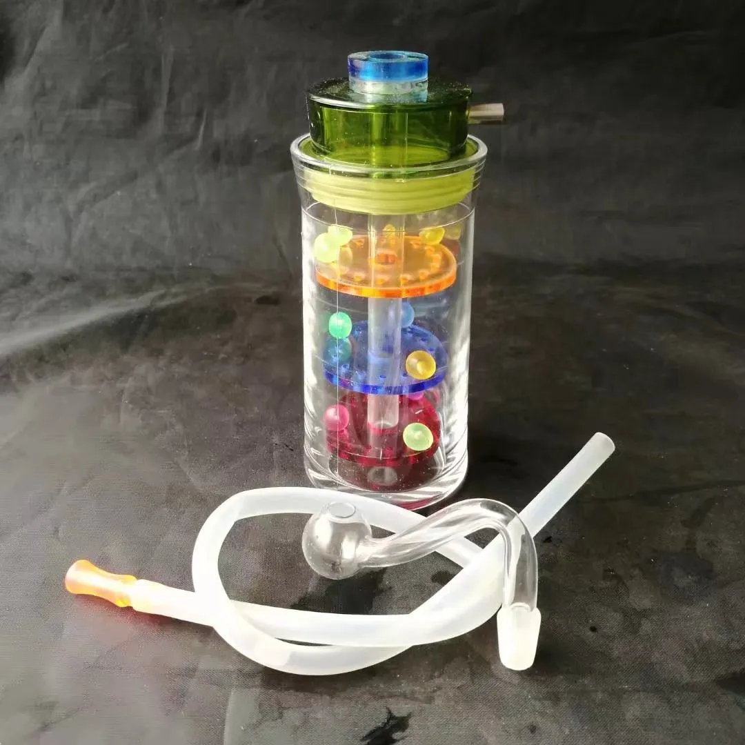 Tre strati di accessori bong in vetro narghilè con filtro acrilico, pipa colorata fumatori Tubi in vetro curvo Tubi bruciatori a nafta Tubi acqua Dab Ri