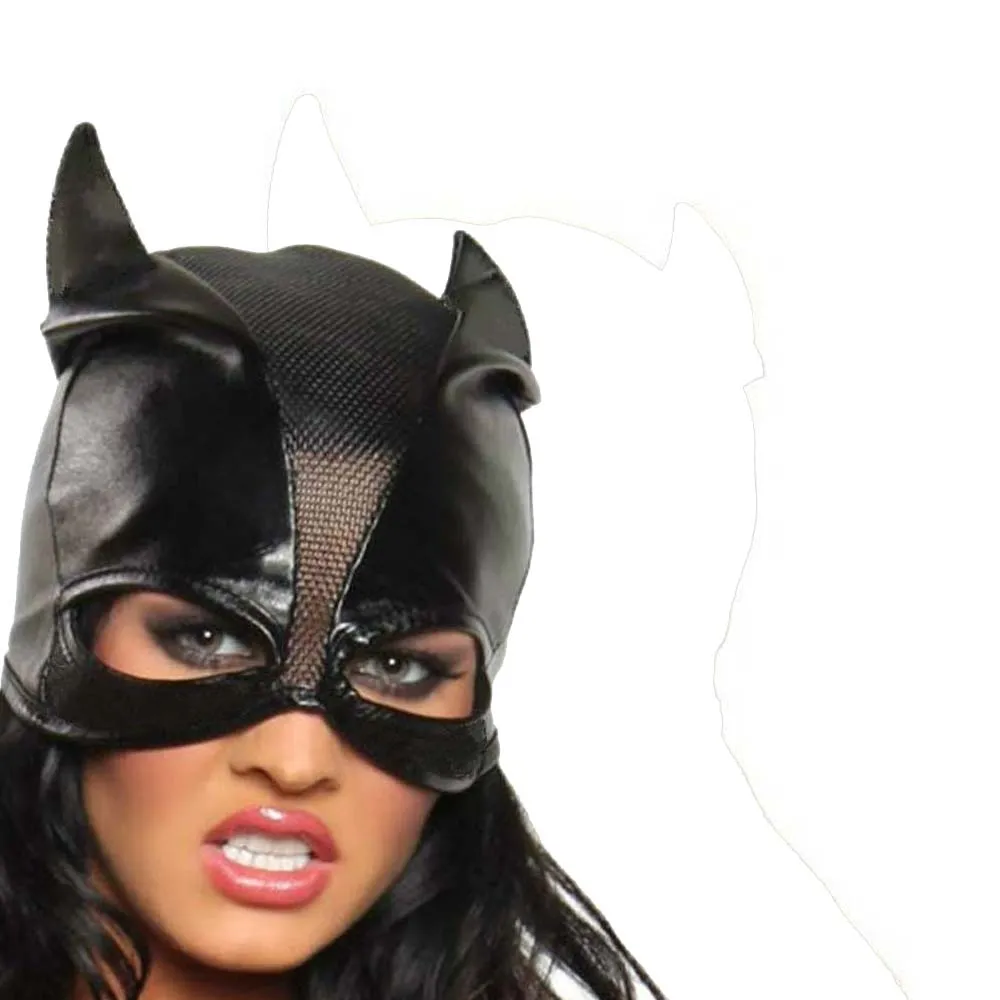 Czarny Catwoman Kapelusz Otwarte oczy Maska Cosplay Costume Strój Bat Uszy Korzyści Pokrywa Halloween Cosplay Akcesoria