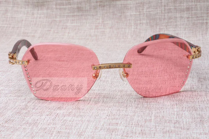 Stil hochwertige, luxuriöse, trendige Sonnenbrille aus Diamant-Pfauenholz 8100909 Silberbraune Linse für Männer und Frauen, Größe: 60-18-135 mm
