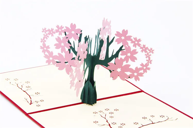 Laser Cut Bröllop Inbjudningar 3D Söt Tree Pop Up Card Valentine's Day Greeting Cards Festive Party Supplies