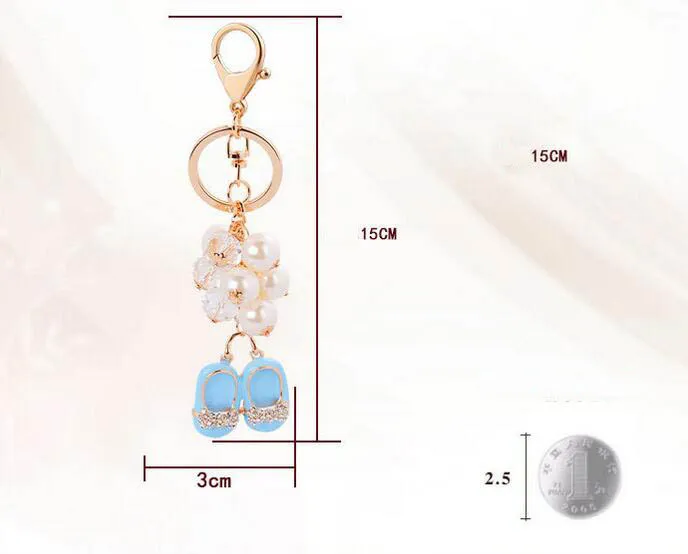 New Cartoons Shoes Keychain Pearl Kids Shoes Car Key Ring Pendant Fashion Gift Key Chain For Bags