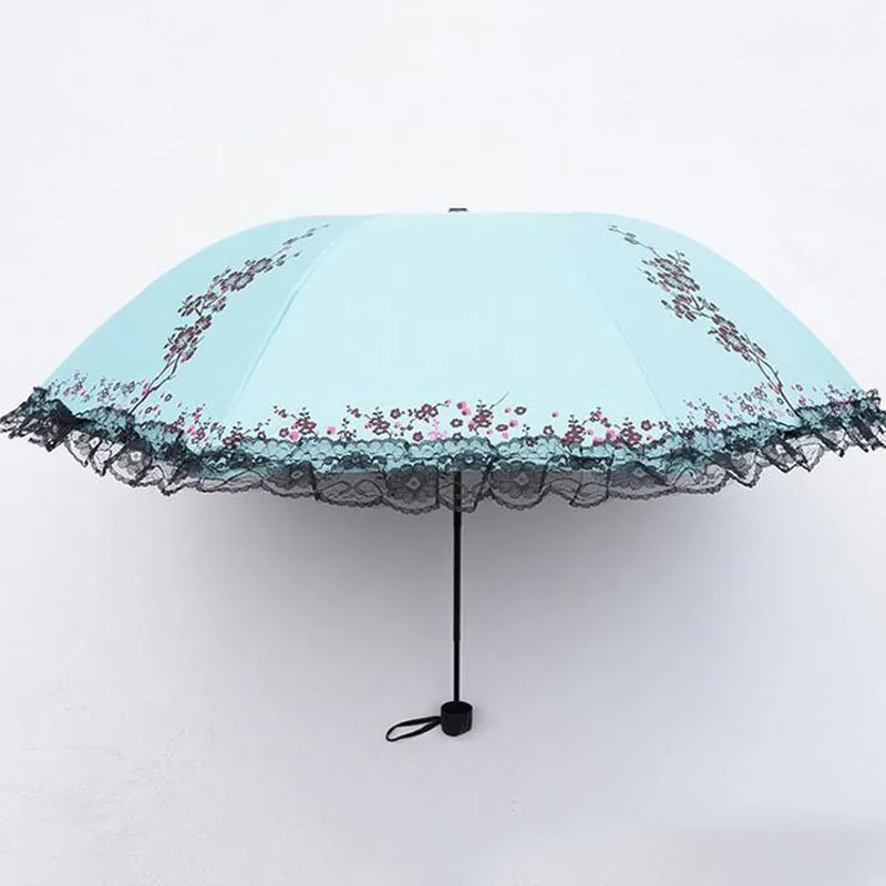 Paraguas plegable de verano para mujer, sombrilla de lluvia con revestimiento negro, sombrilla de flores de encaje Anti-UV para mujer, envío gratis ZA3542