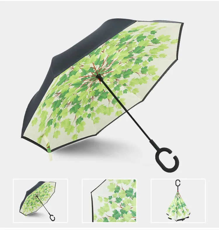 Mnsruu - Ombrello A Doppio Strato, Con Manico A Forma Di C, Antivento E Protezione UV