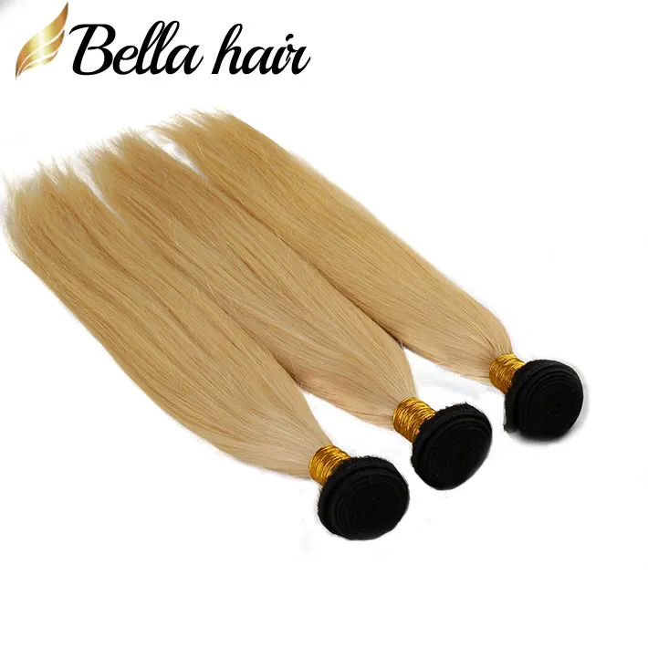 3 sztuk / partia 8A Czarny korzeń Blondynka Ludzki Włosy Uwagi Proste Ombre 1B / 613 Wiązki Brazylijskie Przedłużanie Włosów Ciało Wave Bella Hair Bundles
