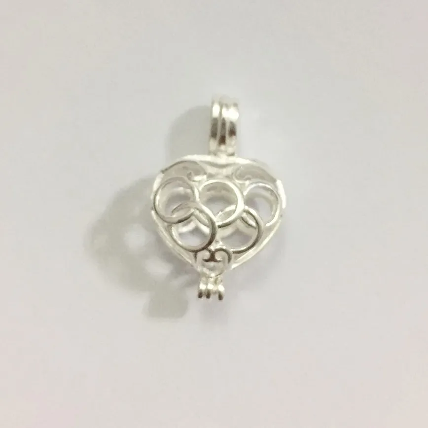 Solid 925 Silver Hollow Peach Heart Locket Cage, może pomieścić koraliki Pearl Wisiorek Montaż, Sterling Silver Wisiorek