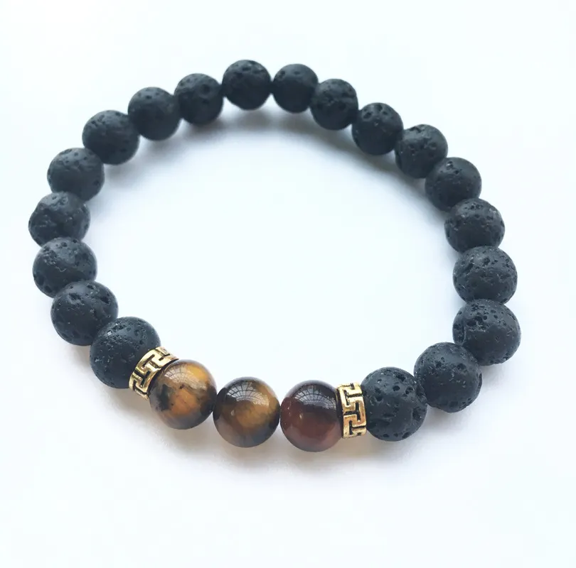 Lava Rock Stone Beads Armband Charm Rock Natursten Turkos Tiger Eye Beads Armband Mode Smycken Hantverk Chakra Armband