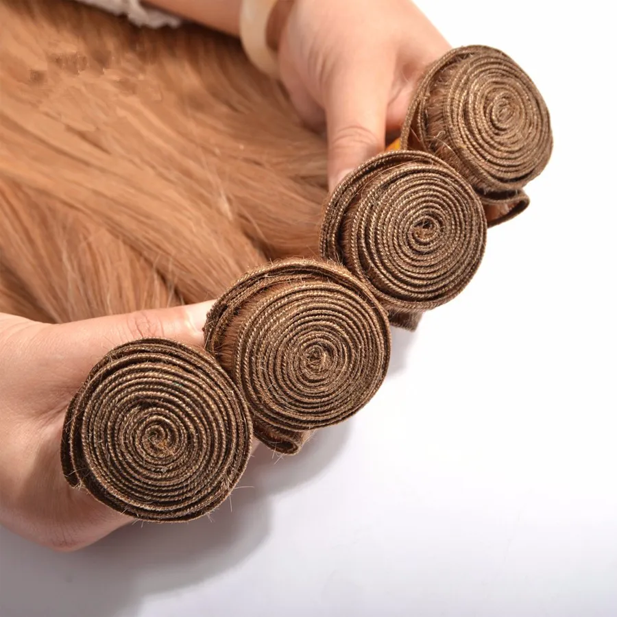 Brazylijska jedwabista prosta # 27 jasnobrązowe ludzkie włosy Wefts Honey Blonde Bundles Oferty 4 sztuk Brazylijski Dziewiczy Human Włoski Rozszerzenia