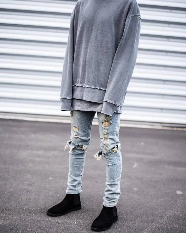 abbigliamento moda fit slim jeans da uomo moda west GD stile SLP pantaloni slim a matita con fori strappati