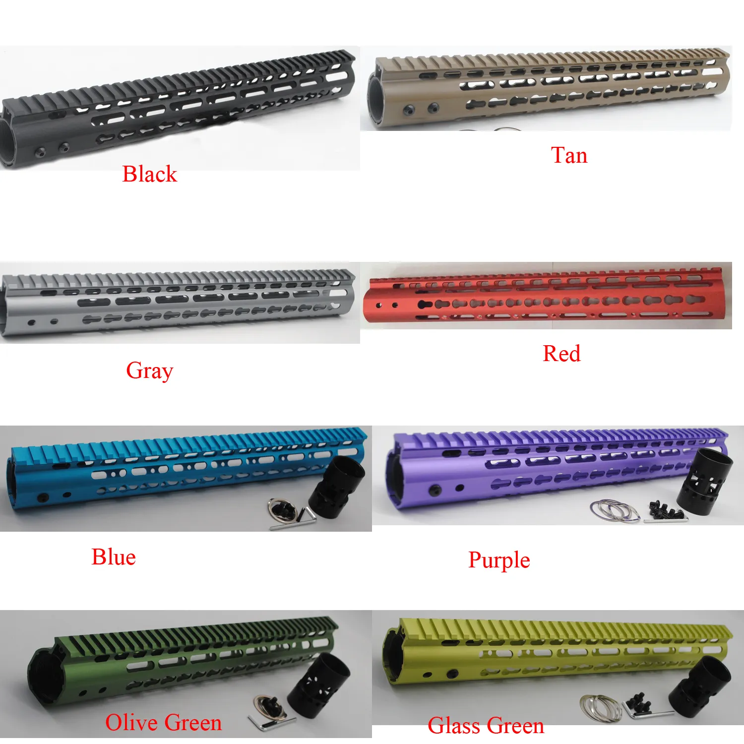 15 '' pouces Keymod Handguard Rail Free Float Mount Systems Ultralight Noir/Rouge/Tan/Bleu/Gris/Violet/Verre Vert/Olive Vert
