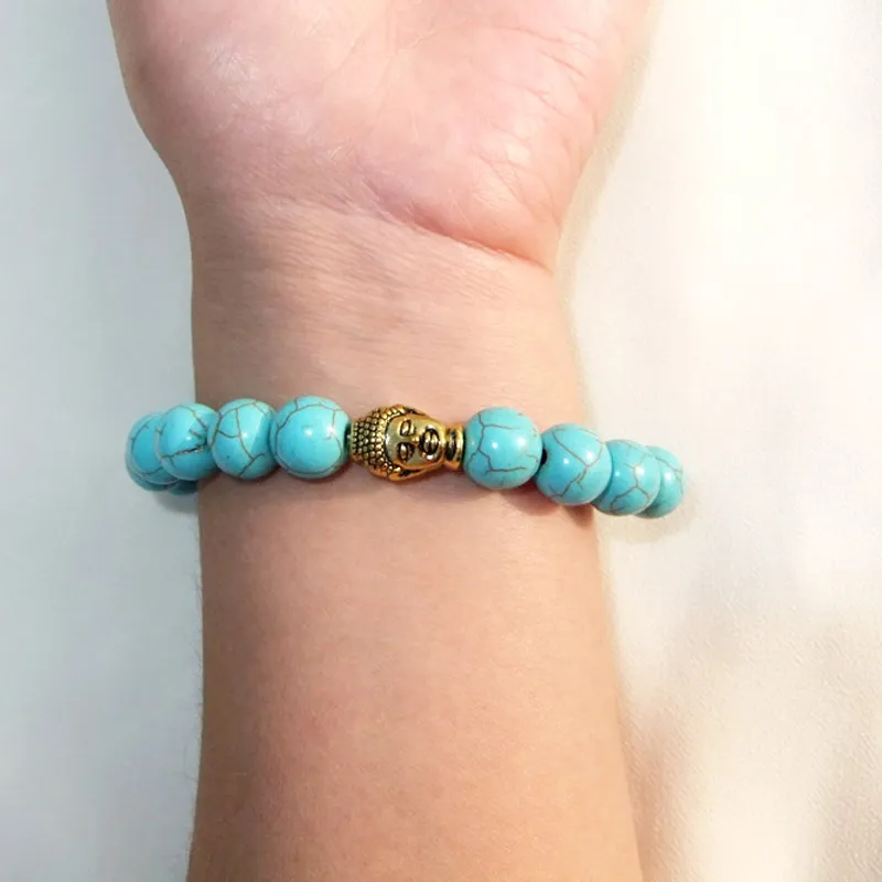 Trendy Gold Silver Buddha Bead Charm Armband Voor Vrouwen Mannen Elastische Ketting Turquoise Stone Beaded Armbanden Bangle Unisex Vintage Sieraden