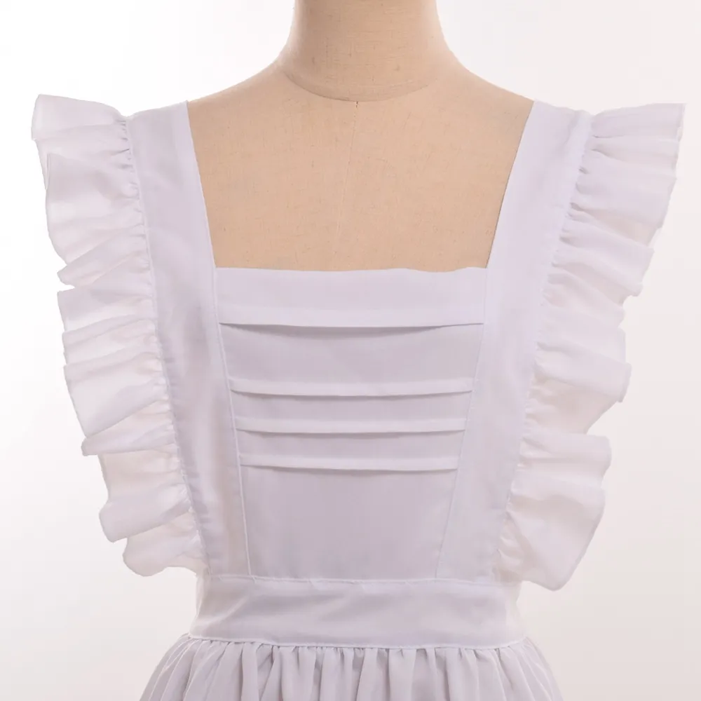 British Vintage Servant Black Walking Dress White Maid Apron Costume Victorian Edwardian Housekeeper Cosplay Fast Shipment278B