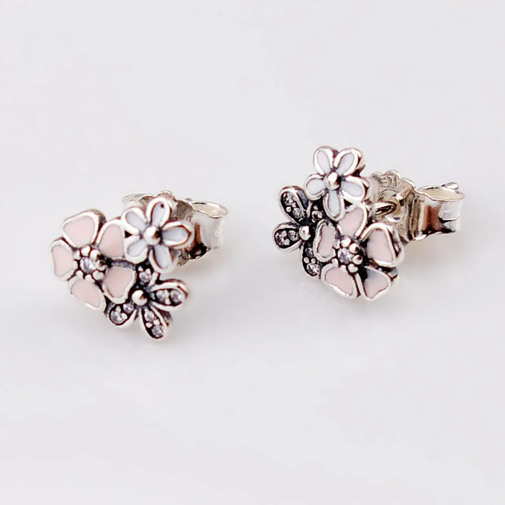 EDELL 2017 Nieuwe 925 Sterling Zilveren Oorbel Mix Emaille Poëtische Bloemen Met Kristallen Oorknopjes Compatibel Met Vrouwen Sieraden Gift 6021