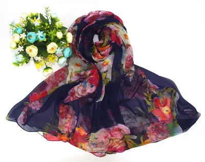 New Vintage 100% chiffon Silk Scarf Flowers Pattern Neckerchiefs 175CM*105CM #4040