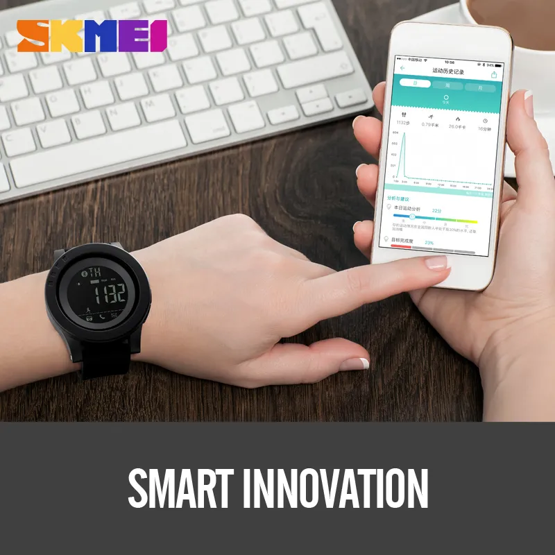 Skmei 2019 Men e Women Universal Smart Watch Watch Calorie Multifunction Remote Control Câmera de 50m à prova d'água Smar2876