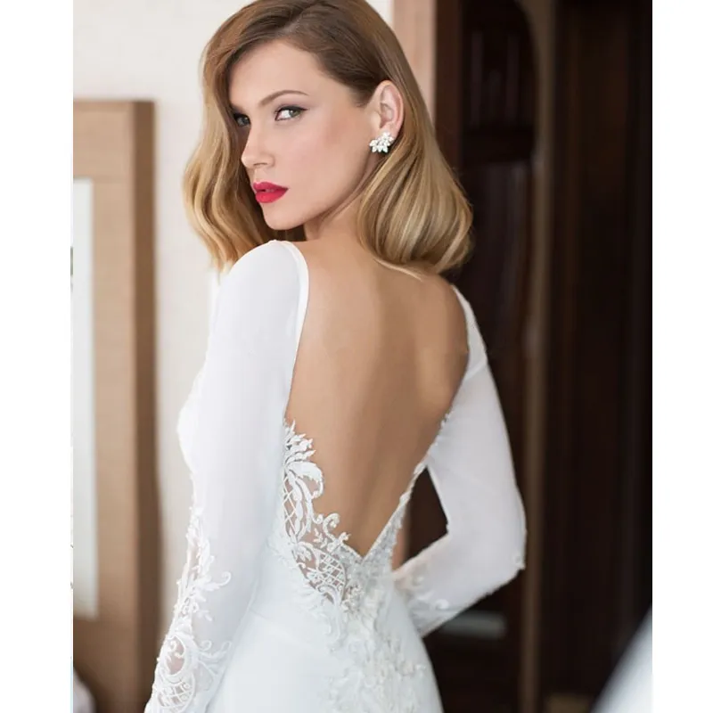 Nuovo Arrivo 2020 Elegante Manica Lunga Sirena Abito da Sposa Vestido De Noiva Chiffon E Spandex Abiti da Sposa Robe De Mariee