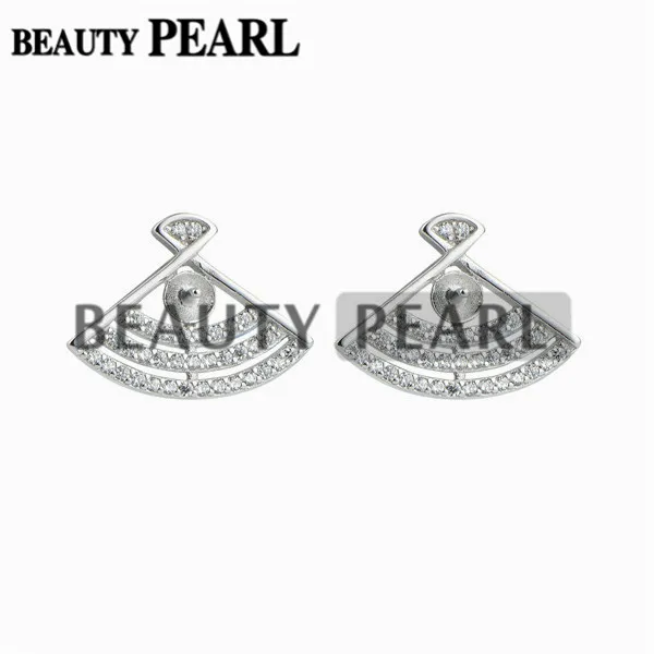 Earring Pearl Settings 925 Sterling Silver Cubic Zirconia Stud Earrings Semi Mounting for DIY 5 Pairs